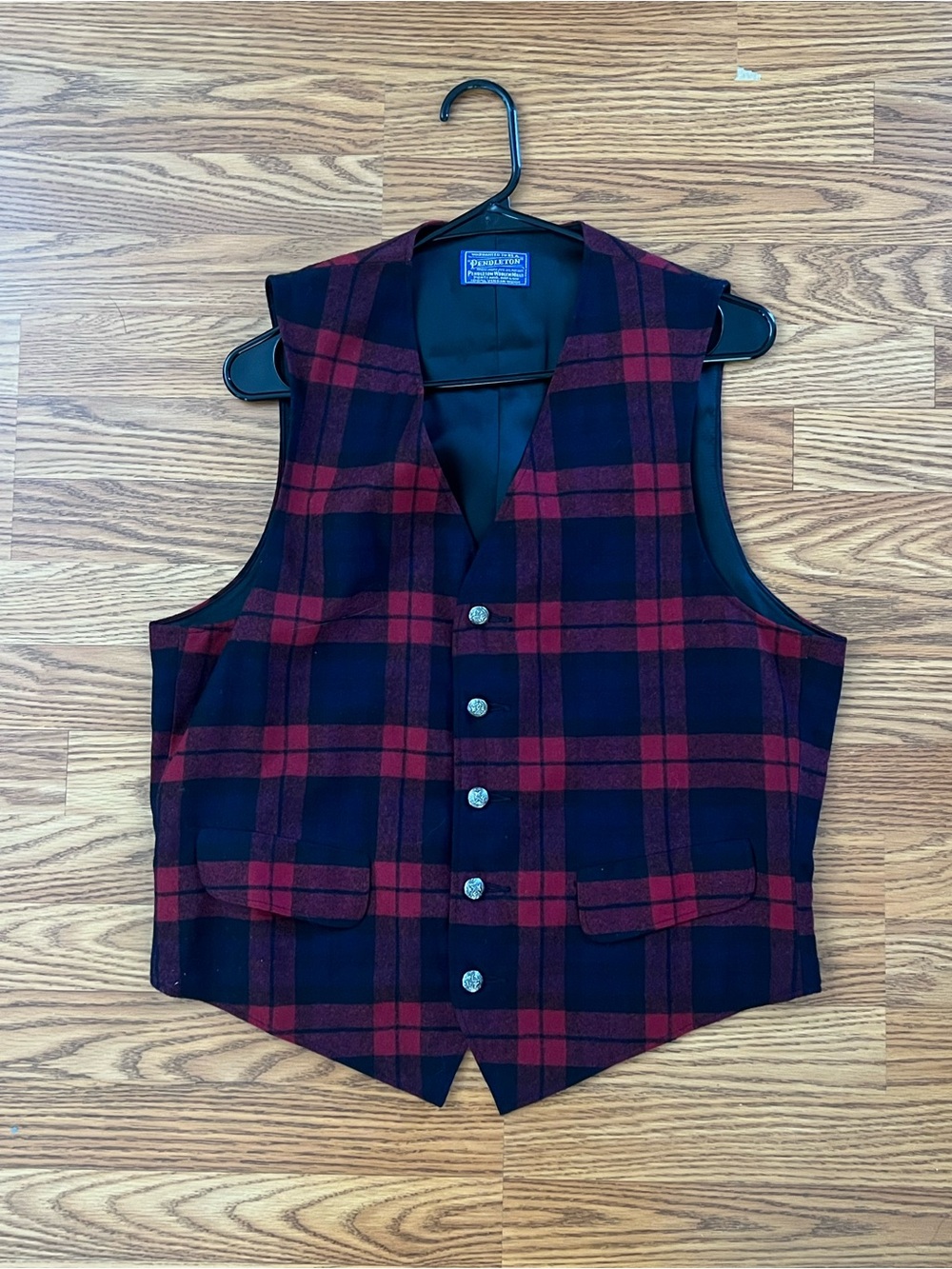 Pendleton Black and Red Plaid Wool Vest